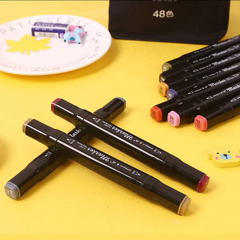 168 Colored Oily Marker Pen Double Head Set Art Paint Mango Brush for Girls Children Office School Student Supplies Stationery