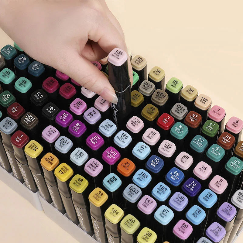 168 Colored Oily Marker Pen Double Head Set Art Paint Mango Brush for Girls Children Office School Student Supplies Stationery