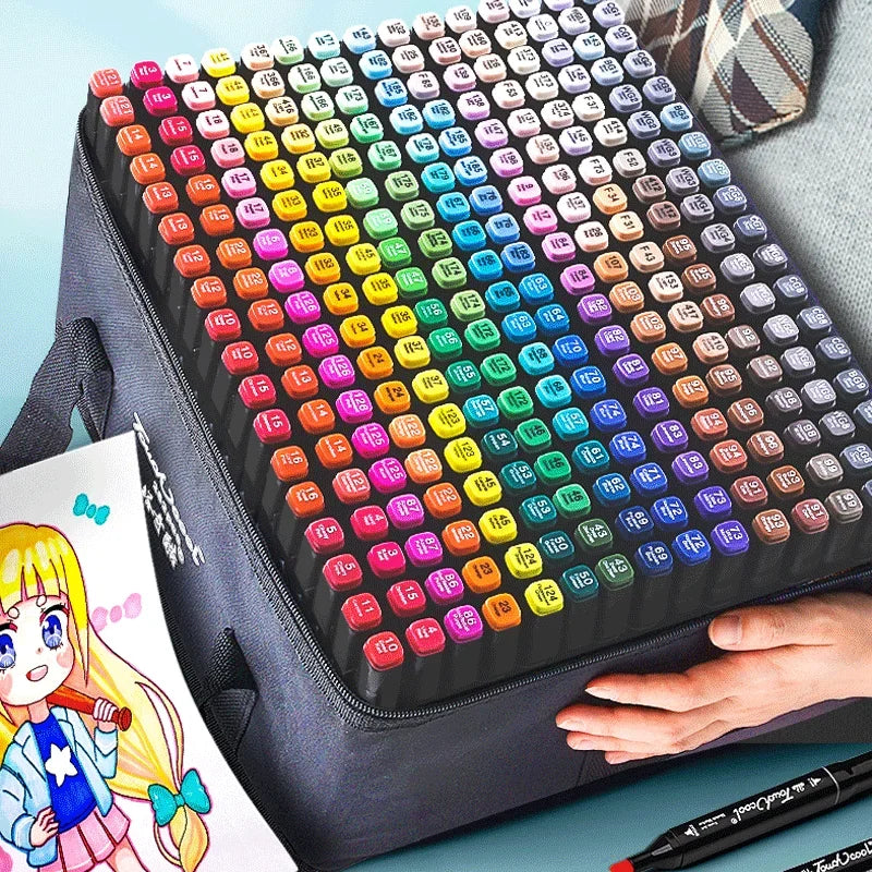 168 Colored Oily Marker Pen Double Head Set Art Paint Mango Brush for Girls Children Office School Student Supplies Stationery